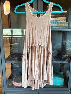 POL Brown Tank Top with Cream Crochet Trim
